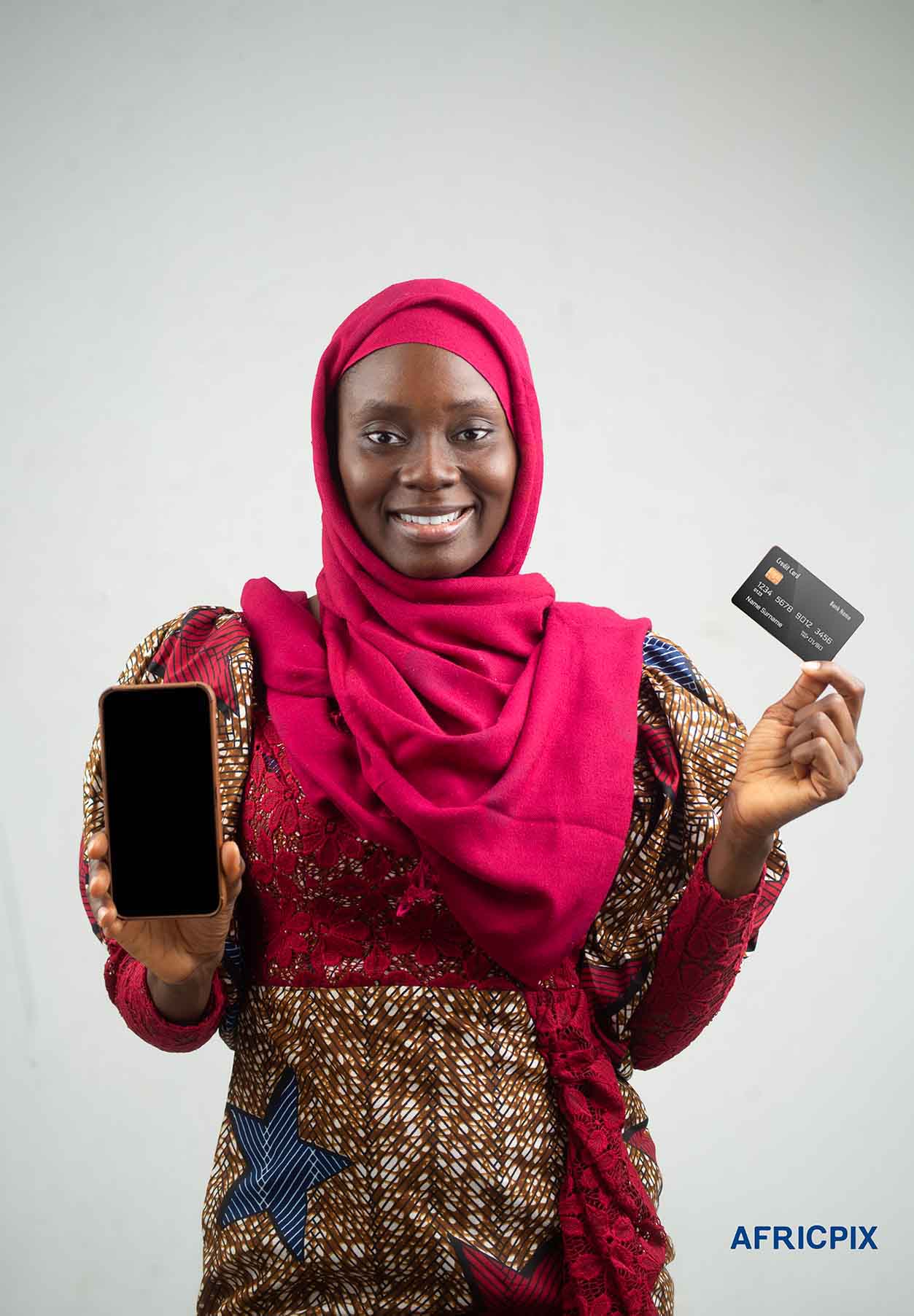Africa Nigeria Hausa Woman Holding Phone and ATM