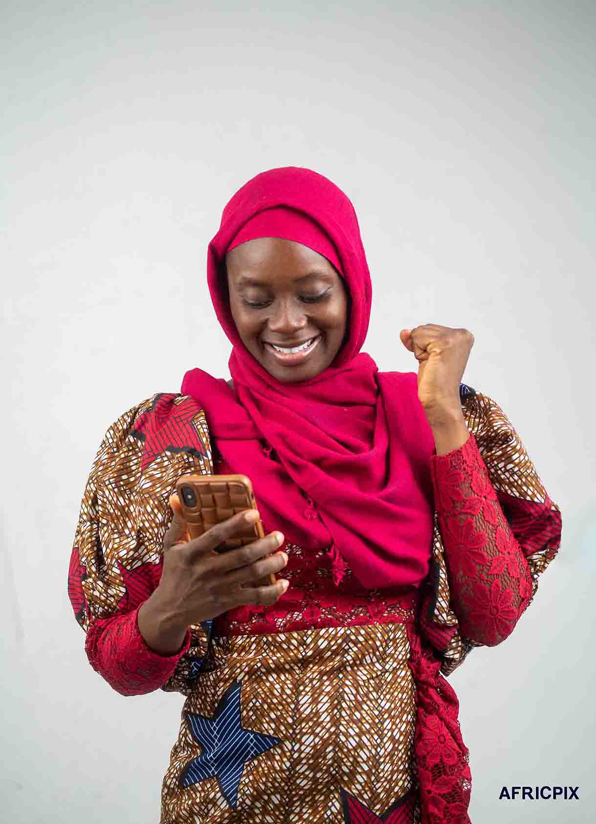 Happy Excited Nigeria Woman Hausa Holding