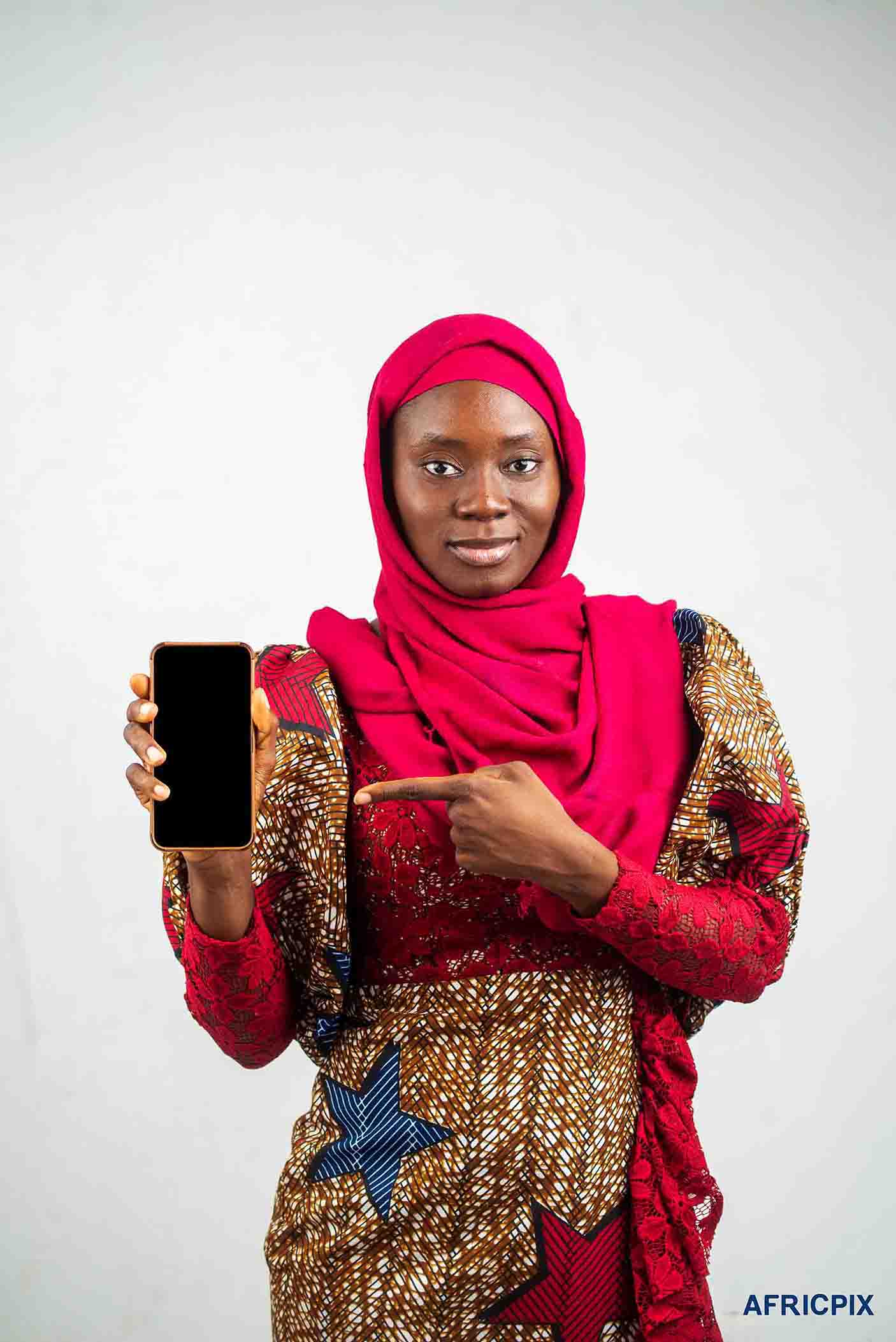 Nigeria Woman Hausa Pointing At Phone